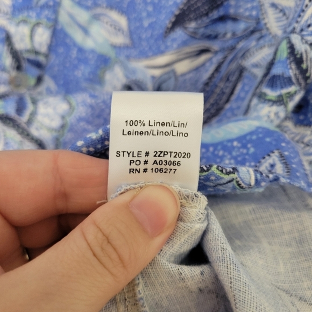 Hale Bob Women's Angelina Linen‎ Top Size M Periwinkle Blue Floral Euro Summer - Picture 10 of 13